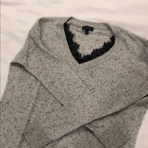 Topshop grey heathered sweater w black lace trim